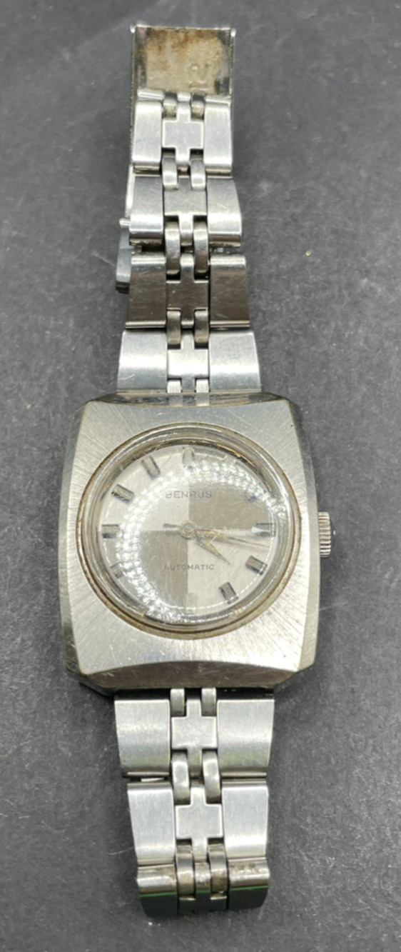 Vintage Benrus Automatic Silver Tone Cushion Watch Stainless Steel 27MM